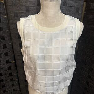 Vintage Bar III White Textured Sleeveless Blouse